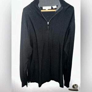 Pronto Uomo Men’s Large Quarter Zip Pullover Jacket - Black (Silk/Cotton)